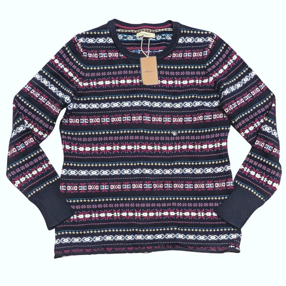 G.H. Bass & Co. Womens L Large Sweater Crewneck Fair Isle Navy Blue NWT NEW